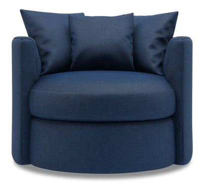 Fauteuil d’appoint pivotant Nest de Sofa Lab de 41 po fabriqué au Canada en tissu d’apparence lin - bleu Pax Navy | NEST3149