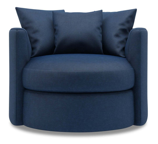 Fauteuil d’appoint pivotant Nest de Sofa Lab de 41 po fabriqué au Canada en tissu d’apparence lin - bleu Pax Navy | NEST3149