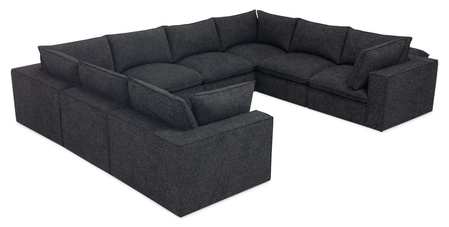 Fusion modulaire 8 pièces en tissu chenille gris anthracite avec coussins de dossier amovibles en plumes | Canapé sectionnel modulaire Fusion 8 pièces en tissu chenille gris anthracite avec coussins de dossier amovibles en couette et plumes