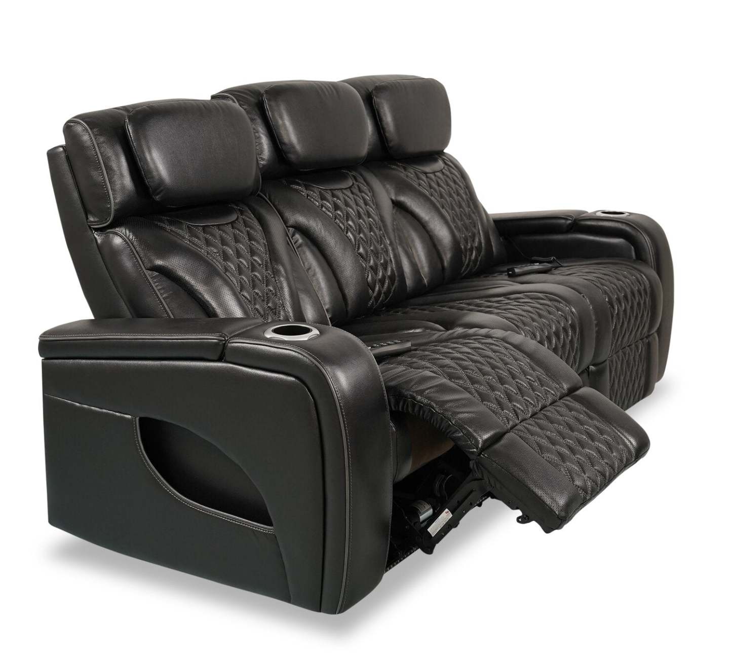 Sofa de massage à inclinaison électrique Elite de 86 po en cuir véritable avec appuie-têtes électriques et accoudoirs de rangement - noir