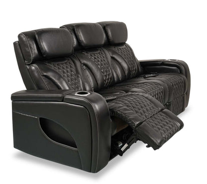 Sofa de massage à inclinaison électrique Elite de 86 po en cuir véritable avec appuie-têtes électriques et accoudoirs de rangement - noir