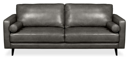 Edge 86 Canapé en cuir véritable avec pattes en bois et coussins de dossier amovibles - Gris | Canapé Edge de 86 po en cuir véritable avec pattes en bois et coussins de dossier amovibles - gris