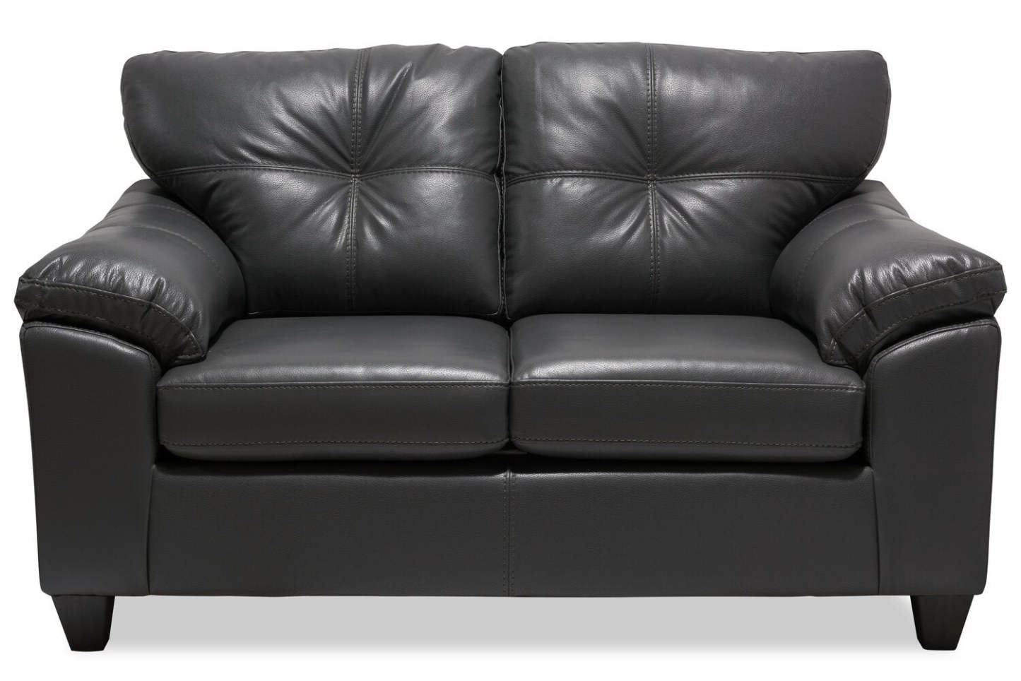 Causeuse Addison de 63 po fabriquée au Canada en tissu d’apparence cuir avec coussins de siège amovibles et capitonnage - grise