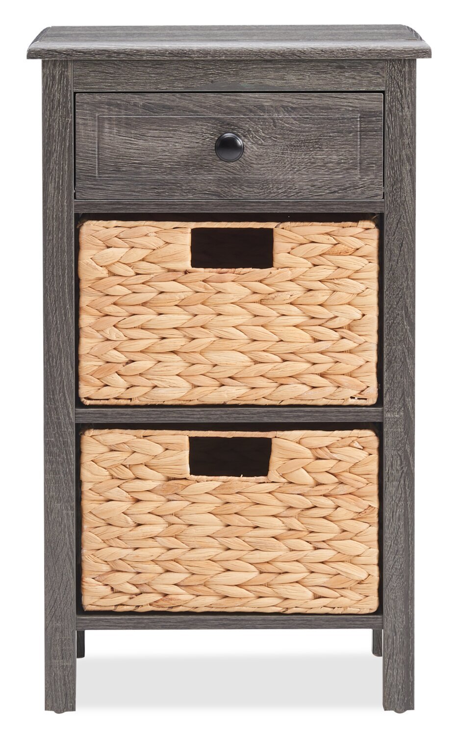 Jon 15.5 Chairside Table with 2 Basket &amp; Drawer - Distressed Grey|Table de fauteuil Jon de 15,5 po avec 2 paniers et tiroir - gris vieilli