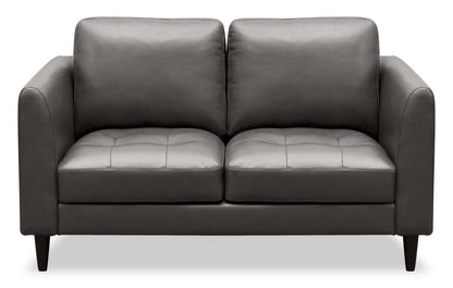 Causeuse Erin 56 en tissu d'apparence cuir avec coussins de siège capitonnés - Gris | auseuse Erin de 56 po en tissu d'apparence cuir avec coussins de siège capitonnés - grise