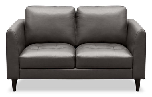 Causeuse Erin 56 en tissu d'apparence cuir avec coussins de siège capitonnés - Gris | auseuse Erin de 56 po en tissu d'apparence cuir avec coussins de siège capitonnés - grise