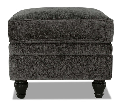 Fabriqué au Canada Ottoman Bellmont 26 en tissu chenille avec pieds en bois - Gris anthracite | Pouf Bellmont de 26 po fabriqué au Canada en tissu de chenille avec pattes en bois - gris anthracite