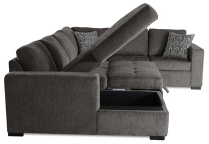 Made in Canada Legend 4-Piece Left-Facing Chenille Fabric Sleeper Sectional with Storage Chaise - Pewter Brown | Canapé-lit sectionnel de gauche Legend 4 pièces fabriqué au Canada en tissu de chenille avec chaise longue de rangement - brun étain