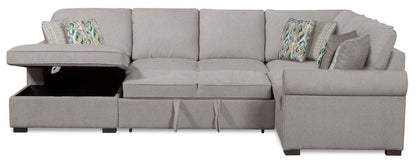 Scott Living Haven 3-Piece Left-Facing Chenille Fabric Sleeper Sectional with Storage Chaise - Grey | Canapé-lit sectionnel gauche Haven de Scott Living 3 pièces en tissu de chenille avec chaise longue de rangement - gris