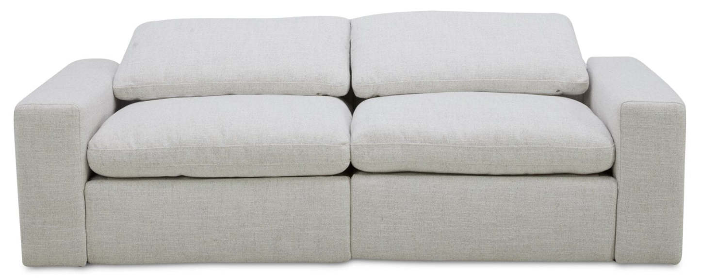 Causeuse à inclinaison électrique Sky Modular 91,5 en tissu avec coussins amovibles en duvet de plumes - Nathan Wheat | Causeuse à inclinaison électrique modulaire Sky de 91,5 po en tissu avec coussins amovibles en couette et plumes - blé Nathan