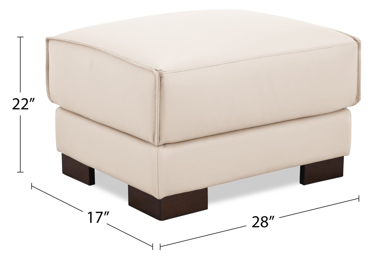 Ottoman Citadel 28 en cuir véritable de première qualité avec pieds en bois - Blanc givré | Pouf Citadel de 28 po en cuir de qualité supérieure avec pattes en bois véritable - blanc givré