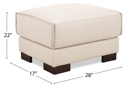 Ottoman Citadel 28 en cuir véritable de première qualité avec pieds en bois - Blanc givré | Pouf Citadel de 28 po en cuir de qualité supérieure avec pattes en bois véritable - blanc givré