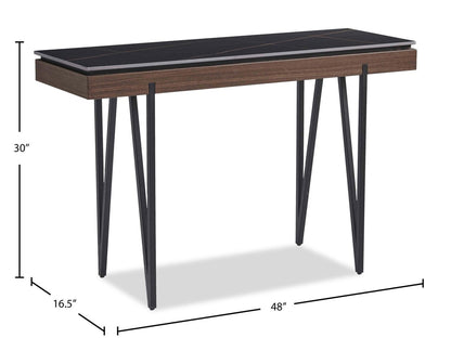 Table de canapé moderne Juno 48 avec plateau en pierre frittée - Noir | Table de salon moderne Juno de 48 po avec dessus en pierre frittée - noire
