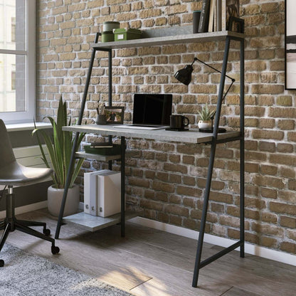 Bureau James de 43 po avec crédence et tablettes - gris