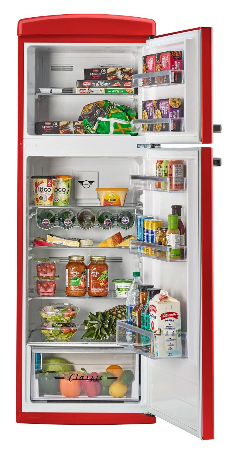 Unique Classique Rétro 24 11 Pi Cu. Réfrigérateur à congélateur supérieur – Rouge bonbon - UNQ-310L R TM | Réfrigérateur Classic Rétro d'Unique de 24 po et de 11 pi3 à congélateur supérieur - rouge bonbon - UNQ-310L R TM