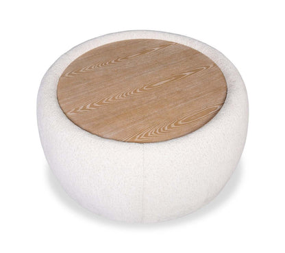 Ottomane cocktail en tissu chenille Rio 36 avec dessus et pieds en bois - Blanc albâtre | Pouf table à café Rio de 36 po en tissu de chenille avec dessus et pattes en bois - blanc albâtre