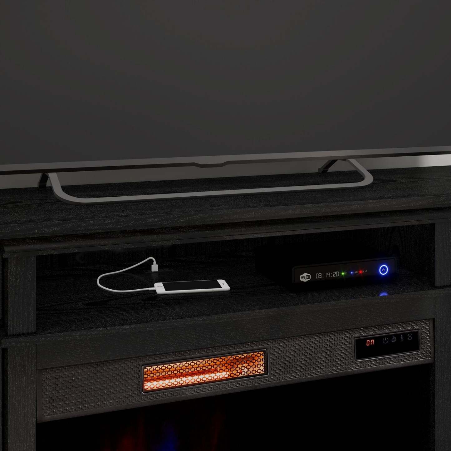 Meuble pour téléviseur Zenith de 64 po avec foyer électrique et rangement, pour téléviseurs jusqu’à 70 po - noir