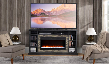 Meuble pour téléviseur Lappland de 70 po avec foyer électrique, rangement et système de gestion des câbles pour téléviseurs jusqu’à 80 po - noir