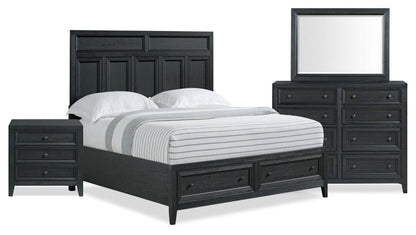 Casa Ensemble de chambre à coucher 6 pièces avec lit, commode, miroir et table de nuit, noir – Queen Size | Ensemble de chambre à coucher Casa 6 pièces avec lit, commode, miroir et table de nuit, noir - taille queen
