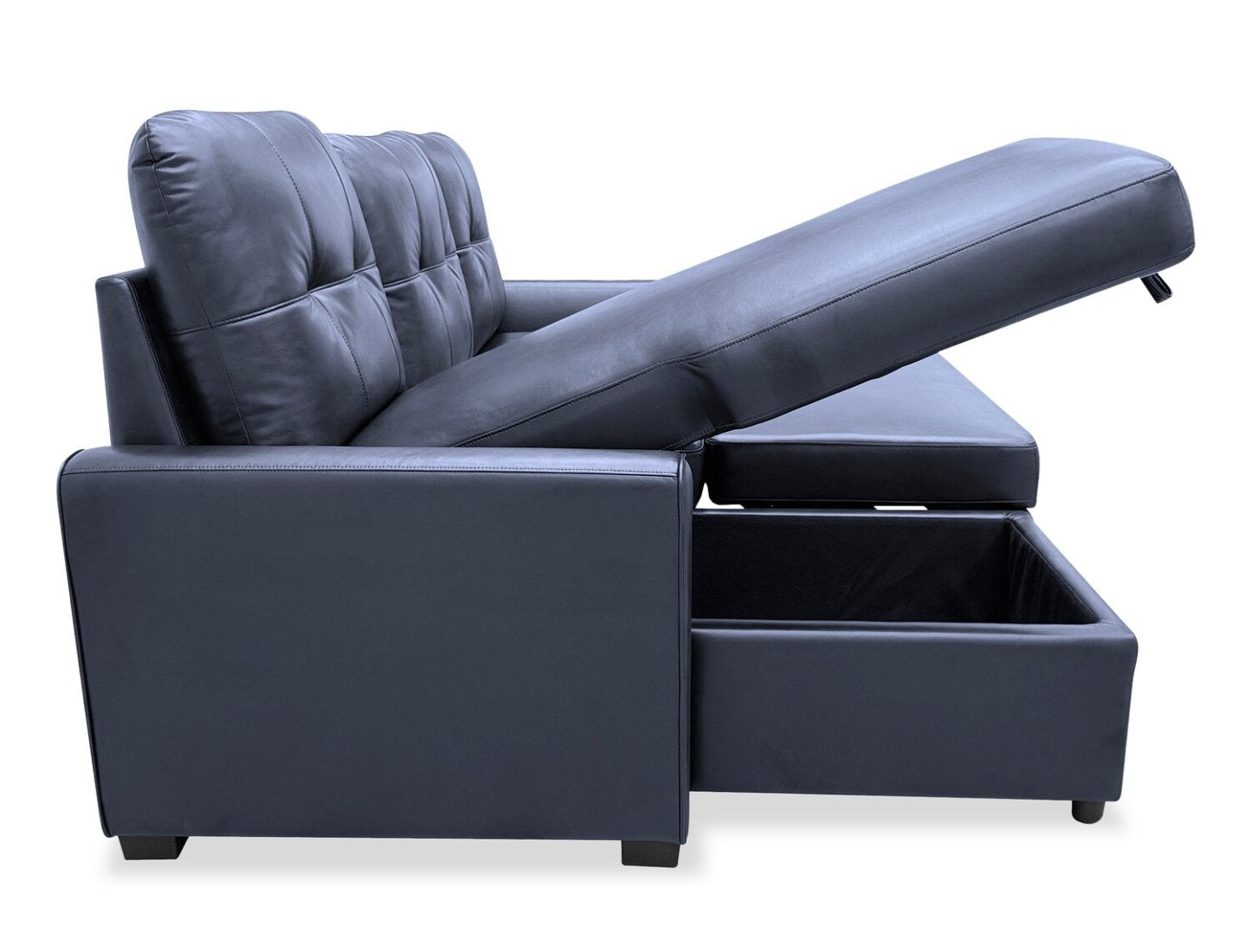 Carter 2-Piece Left-Facing Leather-Look Fabric Sleeper Sectional with Storage Chaise - Black | Canapé-lit sectionnel gauche Carter 2 pièces en tissu d’apparence cuir avec chaise longue de rangement - noir