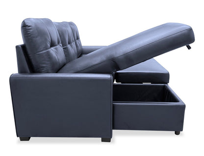Carter 2-Piece Left-Facing Leather-Look Fabric Sleeper Sectional with Storage Chaise - Black | Canapé-lit sectionnel gauche Carter 2 pièces en tissu d’apparence cuir avec chaise longue de rangement - noir