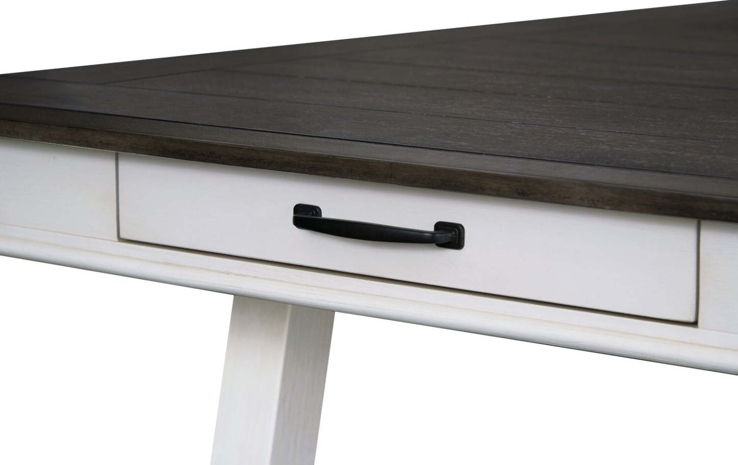 Table de salle à manger Echo avec tiroirs de rangement, bois, base à tréteaux, 70 W - Blanc/Gris | Table de salle à manger Echo de 70 po (L) en bois avec tiroirs de rangement et base à tréteaux - grise et blanche