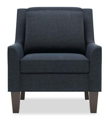 Fauteuil d’appoint club Sofa Lab de 29 po fabriqué au Canada en tissu d’apparence lin avec pattes en bois - bleu Luna Sailor | CLUB2491
