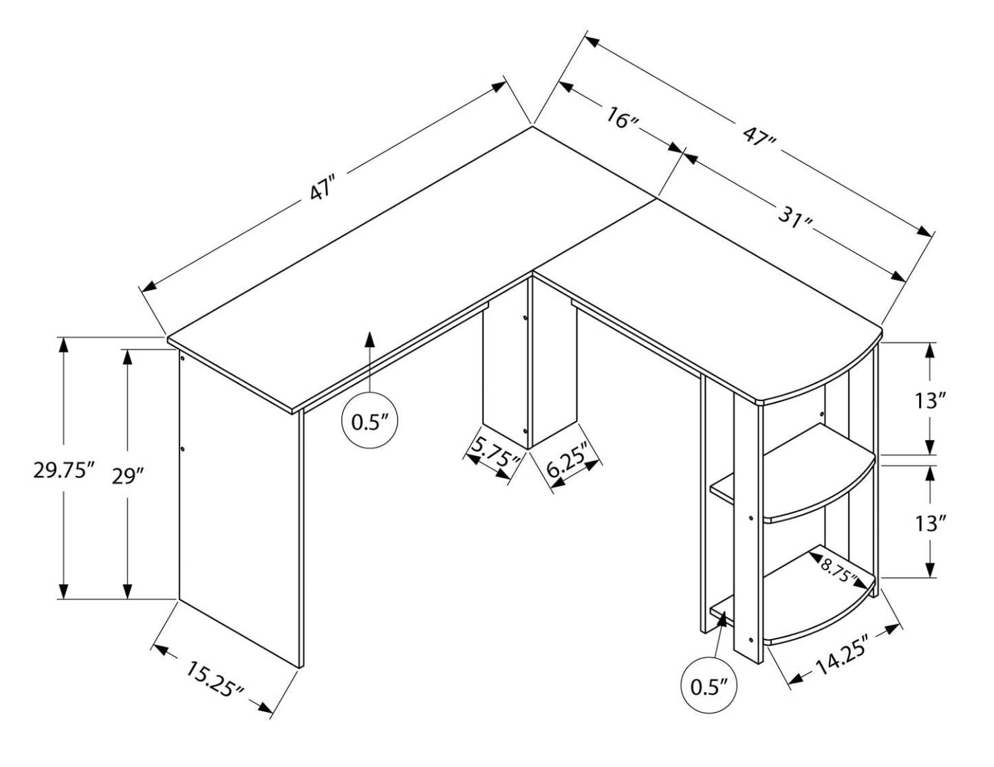 Bureau en forme de L Eason 47 avec étagère - Blanc|Bureau en forme de L Eason de 47 po avec tablette - blanc