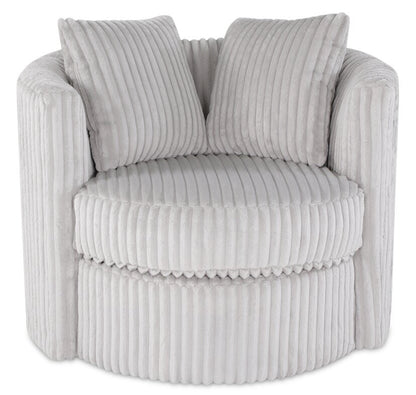 Made in Canada Petite 36 Chenille Fabric Swivel Cuddler Accent Chair - Groove Mist Grey | Fauteuil d’appoint pivotant Cuddler Petite de 36 po fabriqué au Canada en tissu de chenille - gris Groove Mist