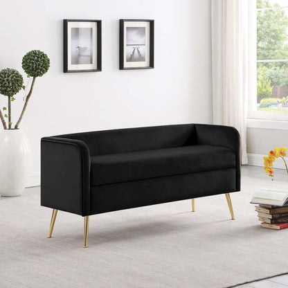 Banc Cass 52 - Velours Noir avec Pieds Dorés|Banc Cass de 52 po - velours noir avec pattes dorées