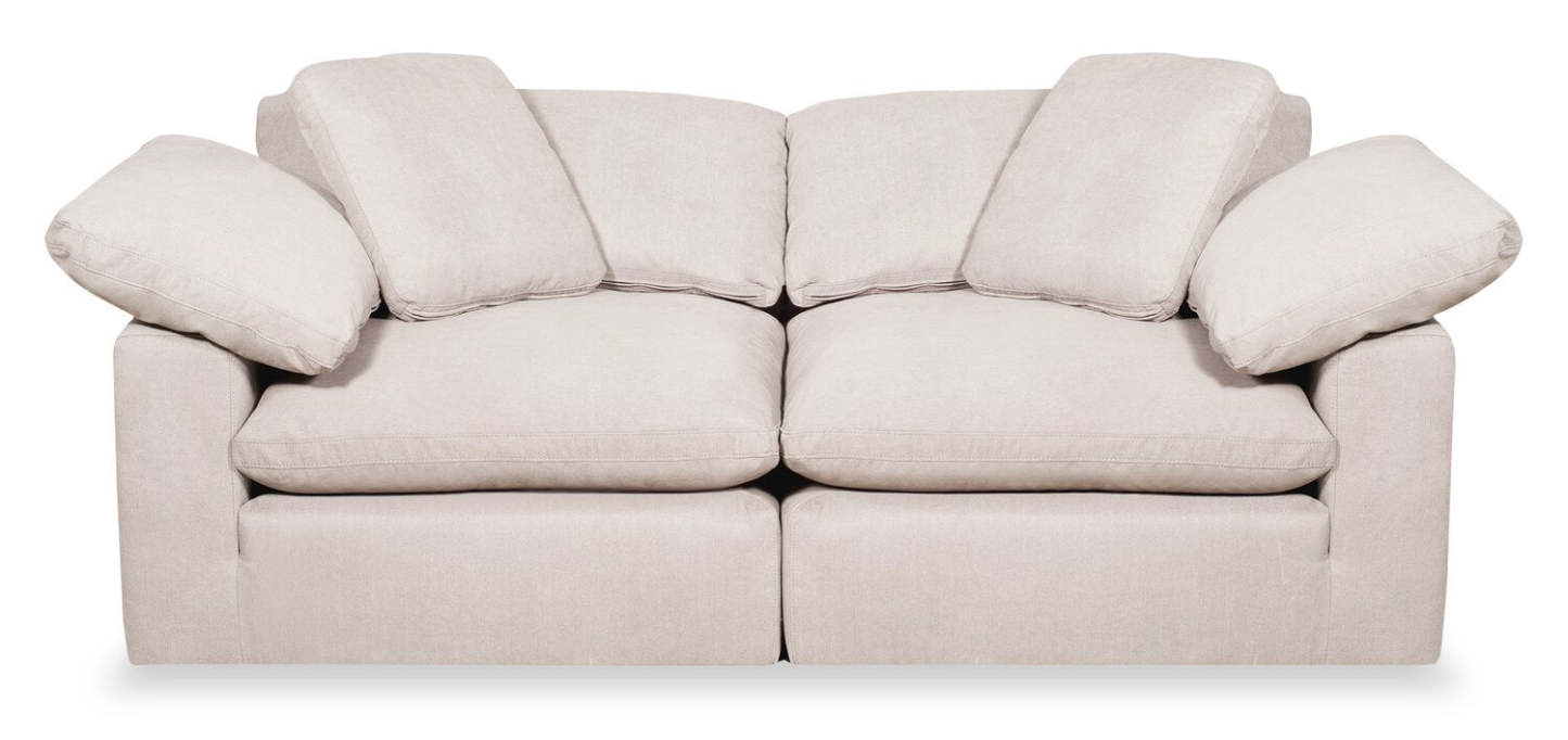 Causeuse modulaire Eclipse de 86 po en tissu d'apparence lin avec coussins réversibles en couette et plumes - lin beige