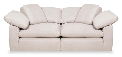 Causeuse modulaire Eclipse de 86 po en tissu d'apparence lin avec coussins réversibles en couette et plumes - lin beige