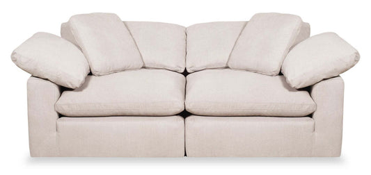 Causeuse modulaire Eclipse de 86 po en tissu d'apparence lin avec coussins réversibles en couette et plumes - lin beige