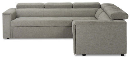 Savvy 2-Piece Left-Facing Linen-Look Fabric Sectional with Adjustable Headrests, Cupholders and USB Port - Grey | Sofa sectionnel de gauche Savvy 2 pièces en tissu d’apparence lin avec appuie-têtes réglables, porte-gobelets et port USB - gris