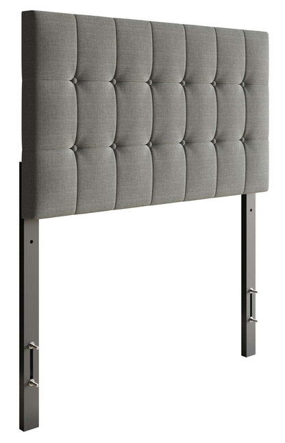 Tête de lit rembourrée Ellis en tissu gris avec capitonnage à boutons - format lit simple | Ellis Upholstered Headboard in Grey Fabric, Button Tufted - Twin Size