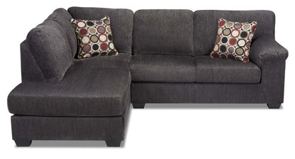 Canapé sectionnel de gauche Morty 2 pièces fabriqué au Canada en tissu de chenille avec coussins décoratifs - gris
