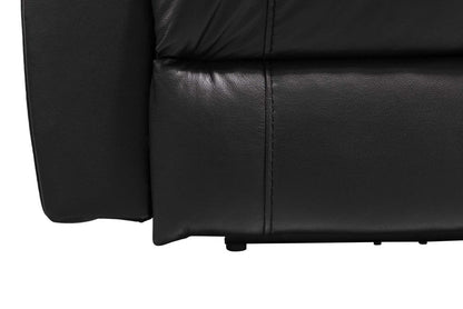 Sofa à inclinaison électrique Dawson de 87 po fabriqué au Canada en cuir véritable avec port USB et oussins décoratifs - noir