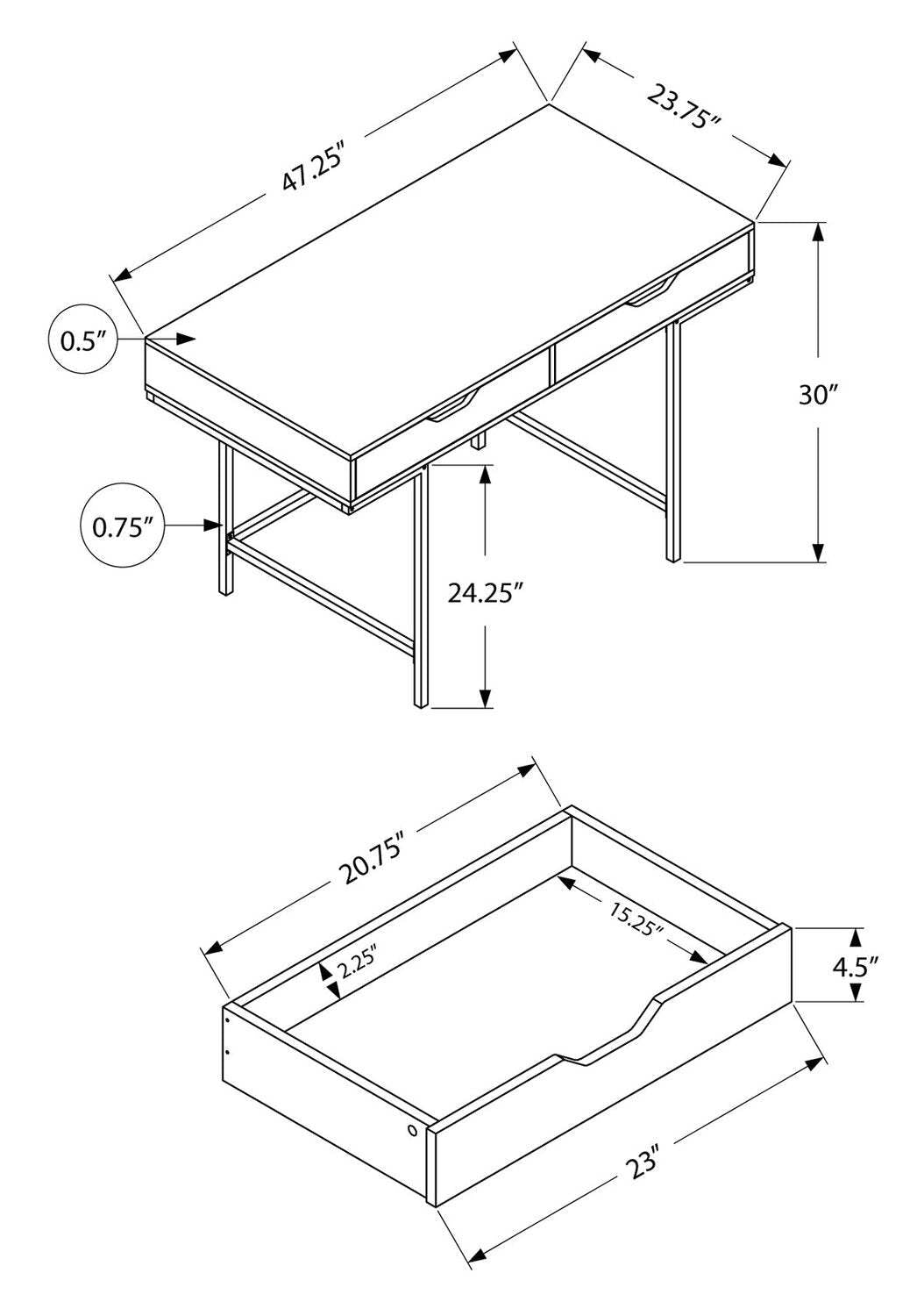 Bureau Butler 47.25 avec 2 tiroirs - Taupe|Bureau Butler de 47,25 po à 2 tiroirs - taupe