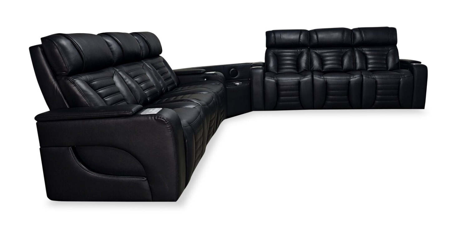 Sofa sectionnel à inclinaison électrique Zen 3 pièces en similicuir avec massage et 2 consoles rabattables - noir