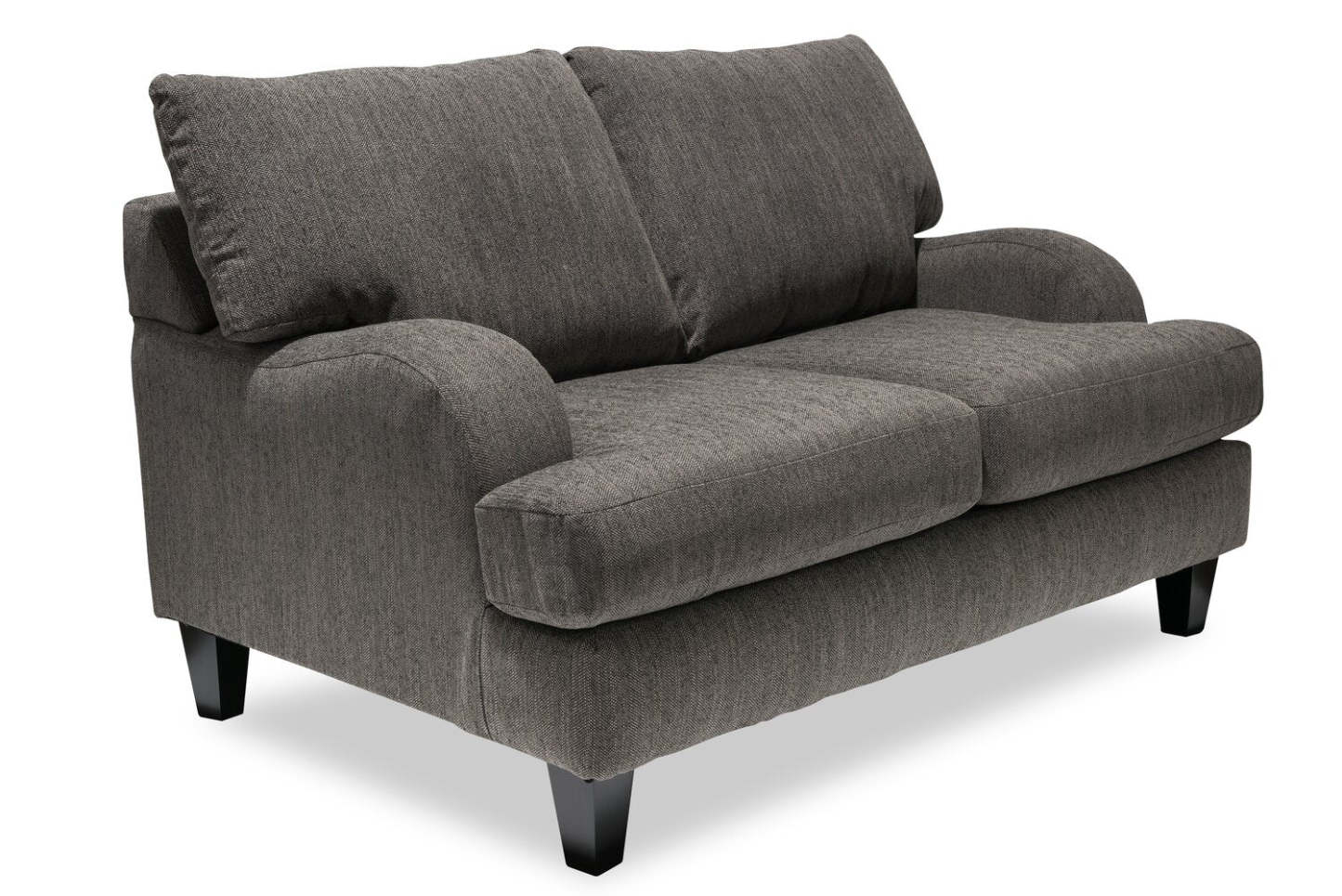 Made in Canada Nofia 58 Chenille Fabric Loveseat with Two Accent Pillows and Wood Legs - Charcoal Grey | Causeuse Nofia de 58 po fabriquée au Canada en tissu de chenille avec 2 coussins décoratifs et pattes en bois - gris anthracite