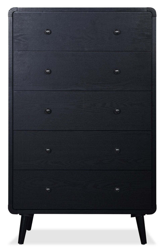 Commode de chambre à coucher Milan, 5 tiroirs, moderne du milieu du siècle, 32 L x 51 H - Noir | Commode verticale de chambre à coucher moderne du milieu du 20e siècle Milan de 32 po (l) x 51 po (H) à 5 tiroirs - noire