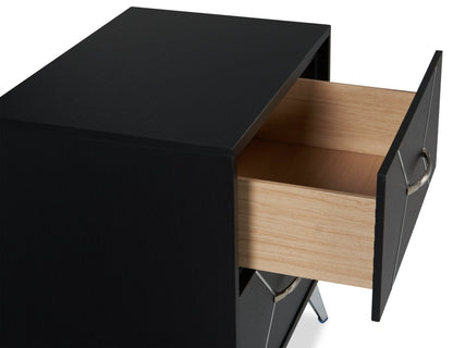 Table de nuit à 2 tiroirs Beau Flashlight, 21,7 L x 24,6 H, Moderne - Noir et Argent | Table de nuit moderne Beau de 21,7 po (L) x 24,6 po (H) à 2 tiroirs - noire et argentée