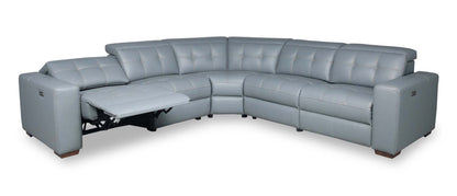 Sofa sectionnel à inclinaison électrique Geneva 3 pièces en cuir véritable avec appuie-têtes électriques et port USB - bleu piscine