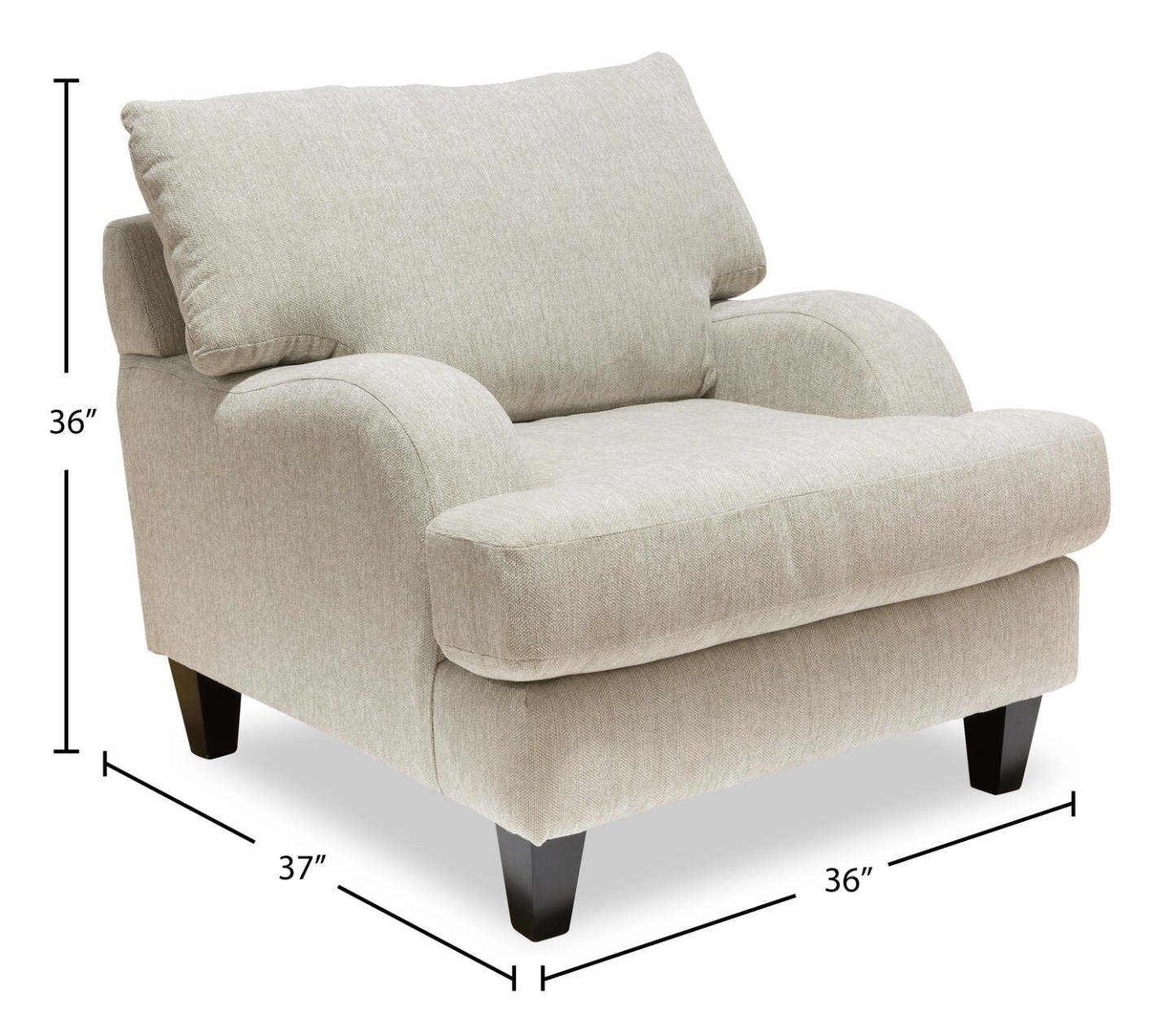 Fauteuil Nofia de 36 po fabriqué au Canada en tissu de chenille avec pattes en bois - beige lin