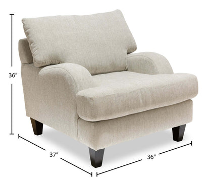 Fauteuil Nofia de 36 po fabriqué au Canada en tissu de chenille avec pattes en bois - beige lin