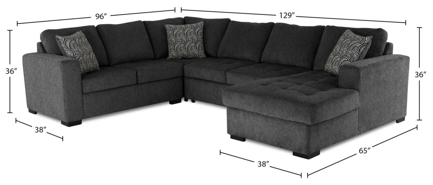 Made in Canada Legend 4-Piece Right-Facing Chenille Fabric Sleeper Sectional with Storage Chaise - Pepper Grey | Canapé-lit sectionnel de droite Legend 4 pièces fabriqué au Canada en tissu de chenille avec chaise longue de rangement - gris poivre