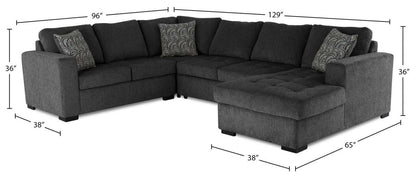 Made in Canada Legend 4-Piece Right-Facing Chenille Fabric Sleeper Sectional with Storage Chaise - Pepper Grey | Canapé-lit sectionnel de droite Legend 4 pièces fabriqué au Canada en tissu de chenille avec chaise longue de rangement - gris poivre