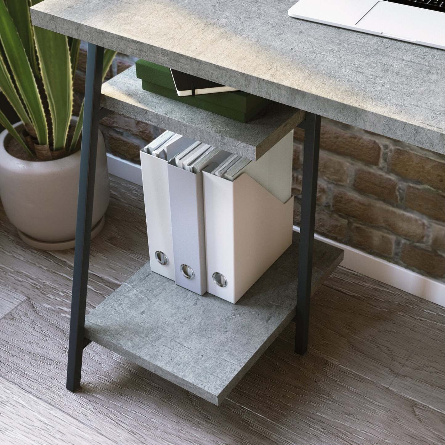 Bureau James de 43 po avec crédence et tablettes - gris