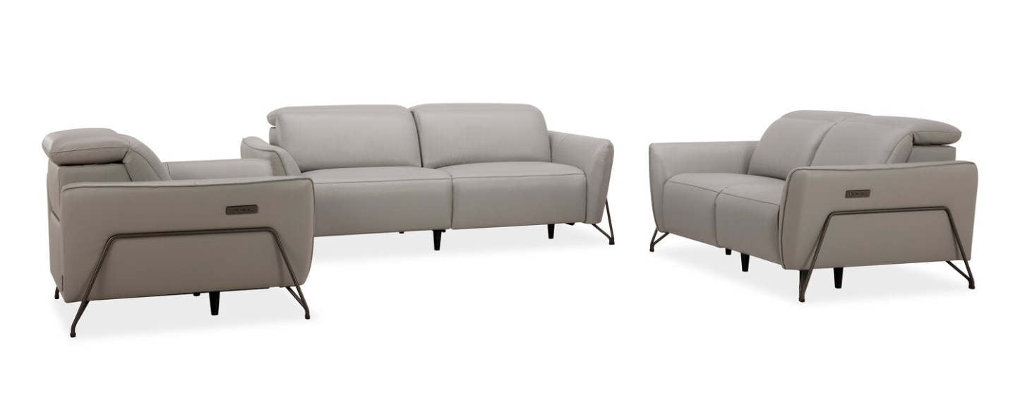 Riviera Top-Grain Genuine Leather Power Reclining Loveseat - Light Grey | Causeuse à inclinaison électrique Riviera en cuir véritable de qualité supérieure - gris clair