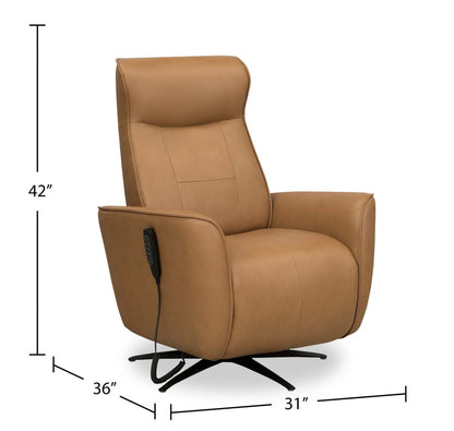 Fauteuil de massage à inclinaison électrique Serene de 31 po en cuir véritable avec appuie-tête électrique et siège chauffant - tan